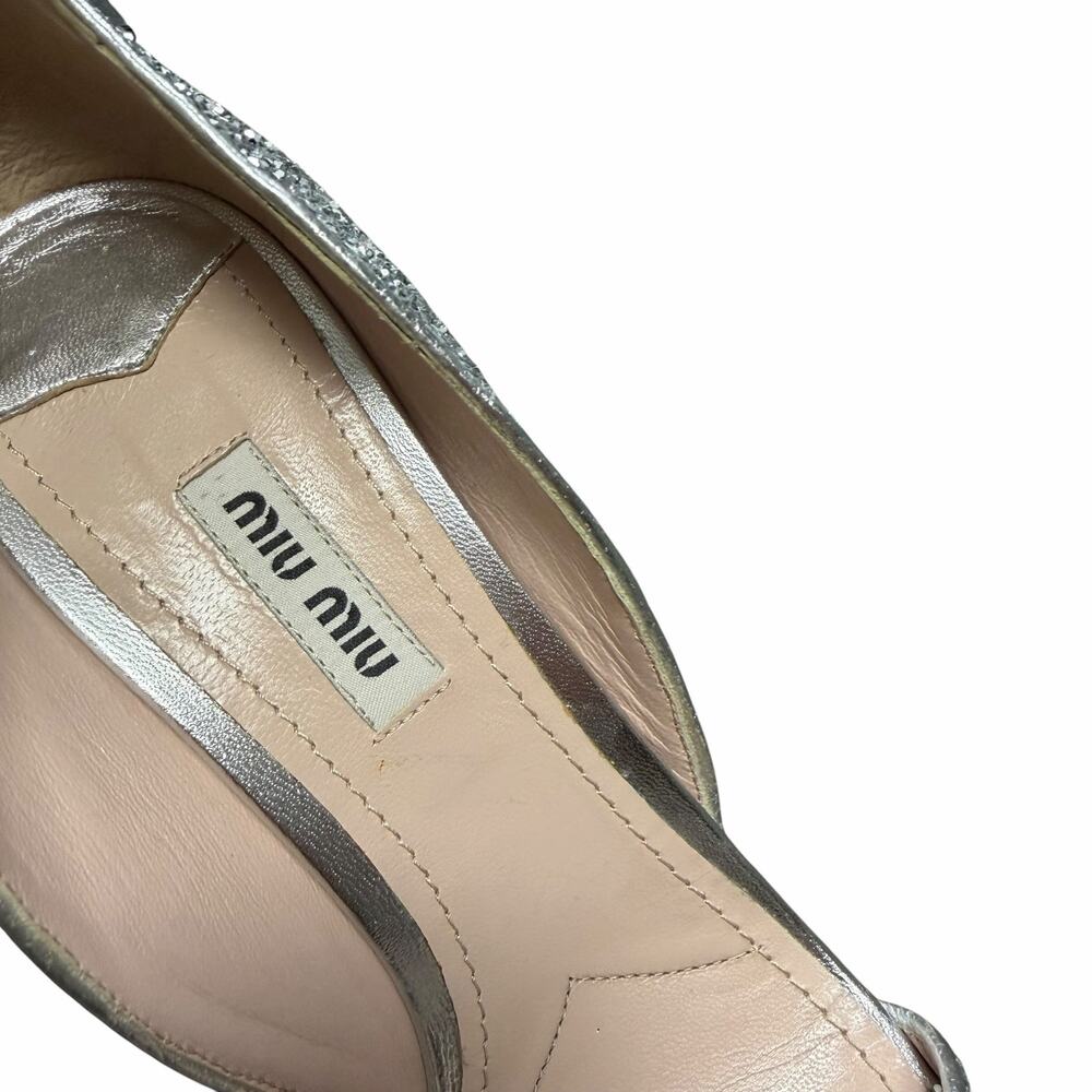 Miu Miu Swarovski Crystal Embellished Glitter Leather Sandals Size 39.5 / US 9.5 - Picture 7 of 15